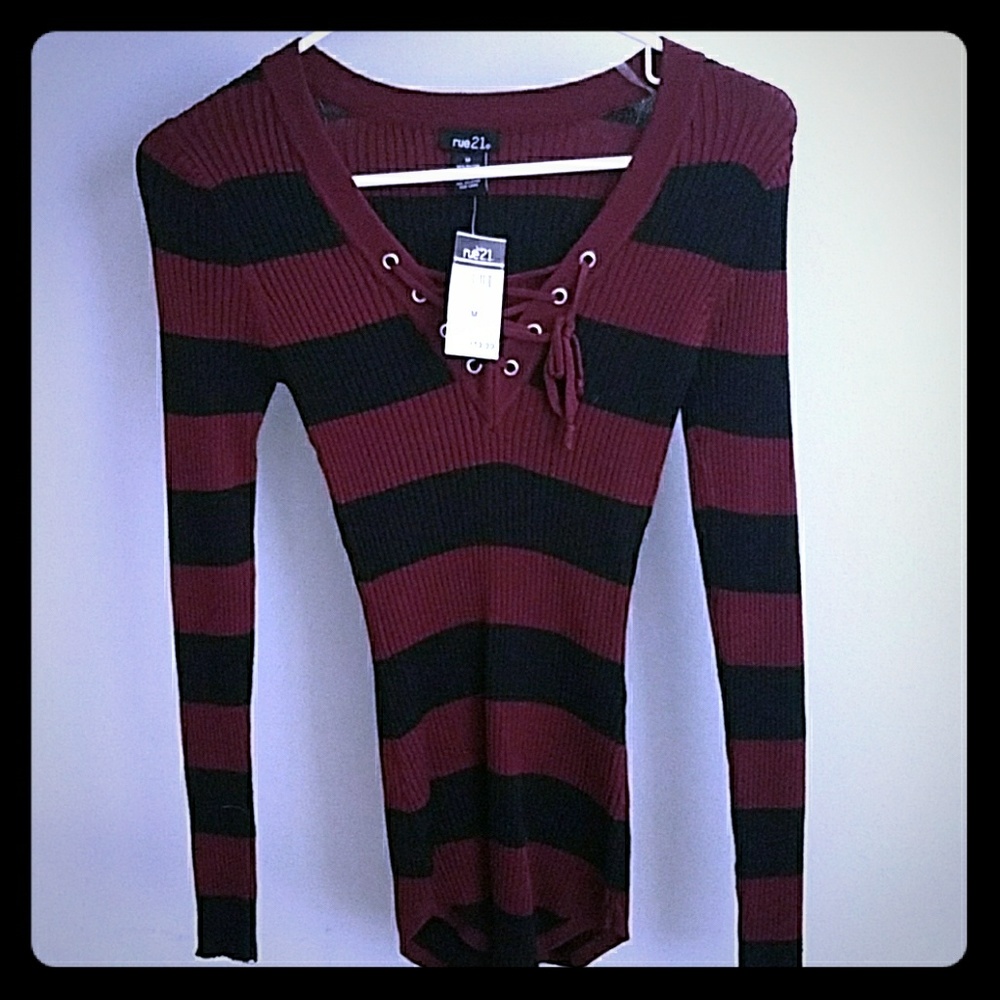 Maroon and Black Striped Long Sleeve